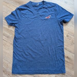 Hollister Men’s Blue V-Neck Tee with Logo